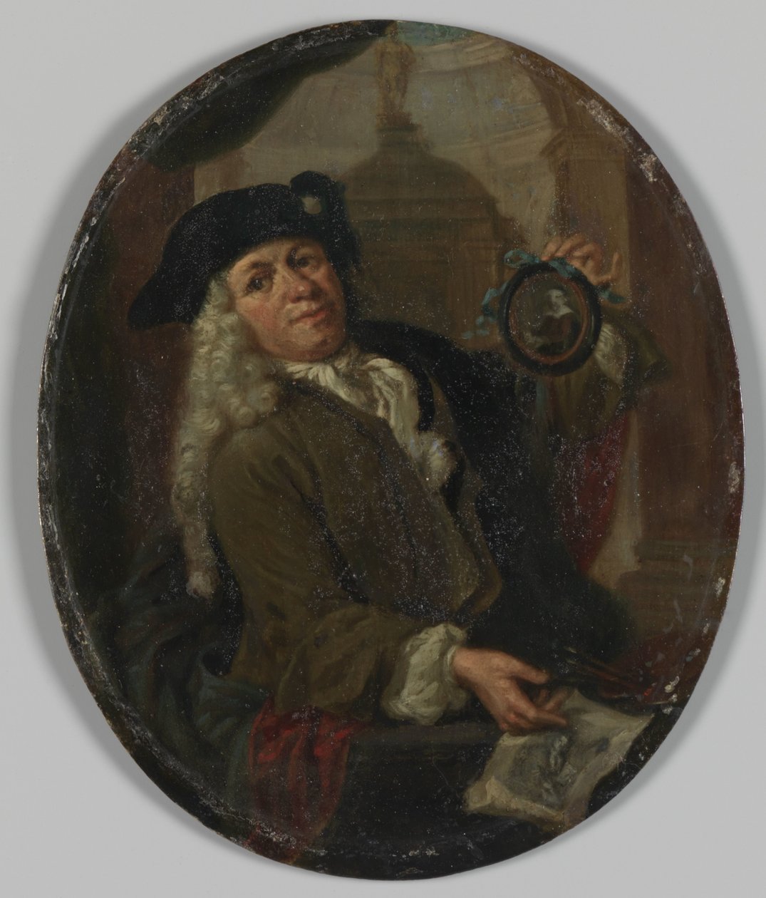 Arnoud van Halenin (1673-1732) muotokuva. Taidemaalari, taidegraafikko, runoilija ja keräilijä Amsterdamissa tekijältä Christoffel Lubienitzki (copy after)
