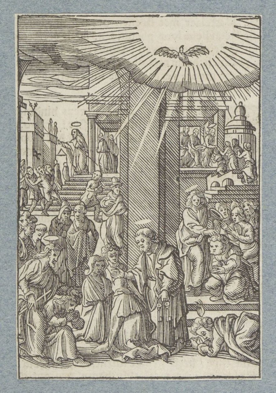 Pietari, Johannes ja Filippus siunaavat uskovia Samariassa tekijältä Christoffel van Sichem (II)