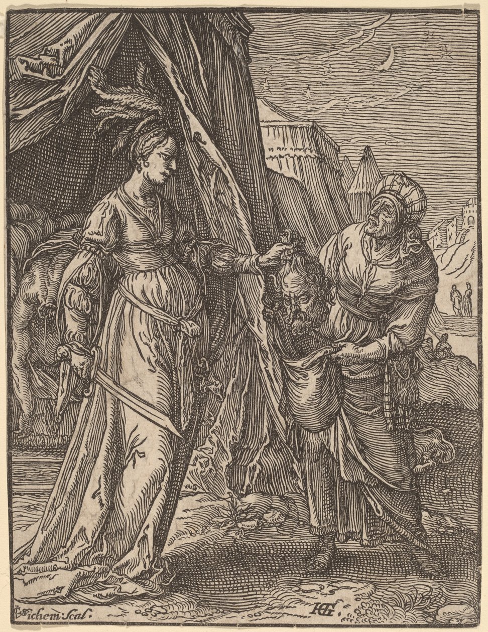 Judith Holofernesin pään kanssa tekijältä Christoffel van Sichem I, after Hendrik Goltzius