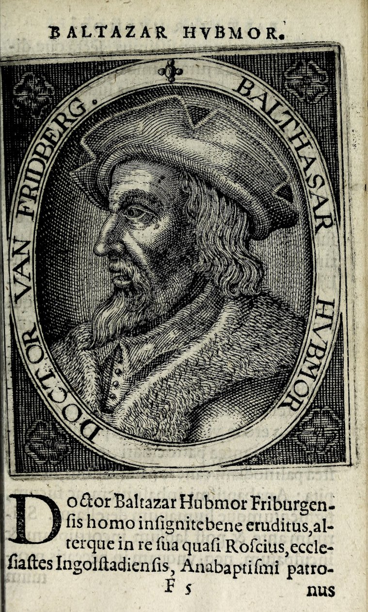 Balthasar Hubmaier, kuvitus "Apocalypsis insignium aliquot heresiarcharum" -julkaisusta, julkaisija Hendrik van Haestens, Amsterdam tekijältä Christoffel van the Elder Sichem