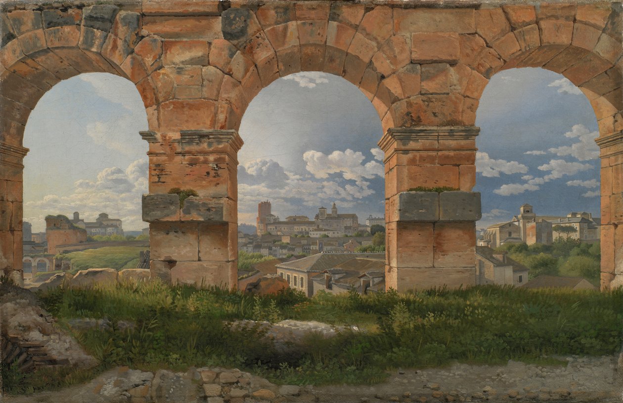 Näkymä Rooman Colosseumin kolmannen kerroksen luoteiskaareista kolmen läpi tekijältä Christoffer Wilhelm Eckersberg