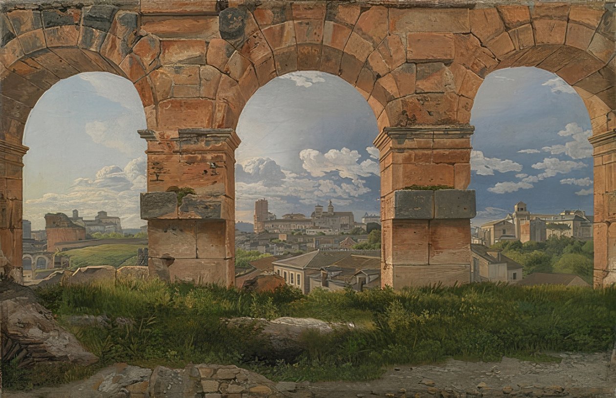 Näkymä kolmen kaaren läpi Colosseumista. 1815 tekijältä Christoffer Wilhelm Eckersberg