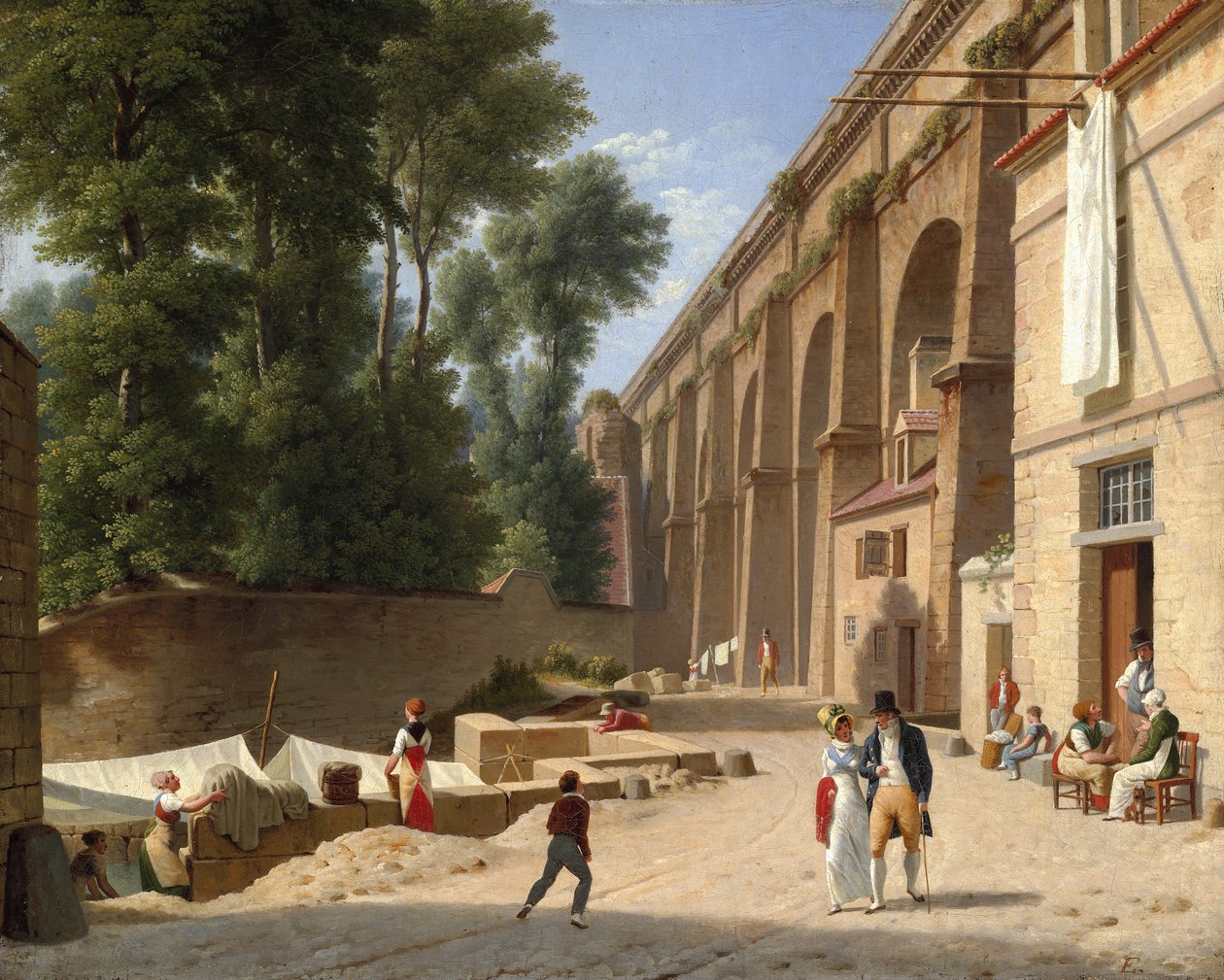 Tanskalainen:  Akvædukten i Arcueil Maisema vesijohdon alla Arcueilissa lähellä Pariisia. tekijältä Christoffer Wilhelm Eckersberg