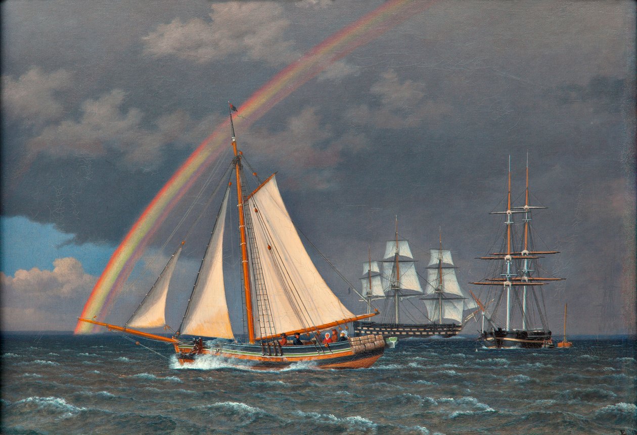 Sateenkaari merellä joidenkin risteilyalusten kanssa tekijältä Christoffer Wilhelm Eckersberg