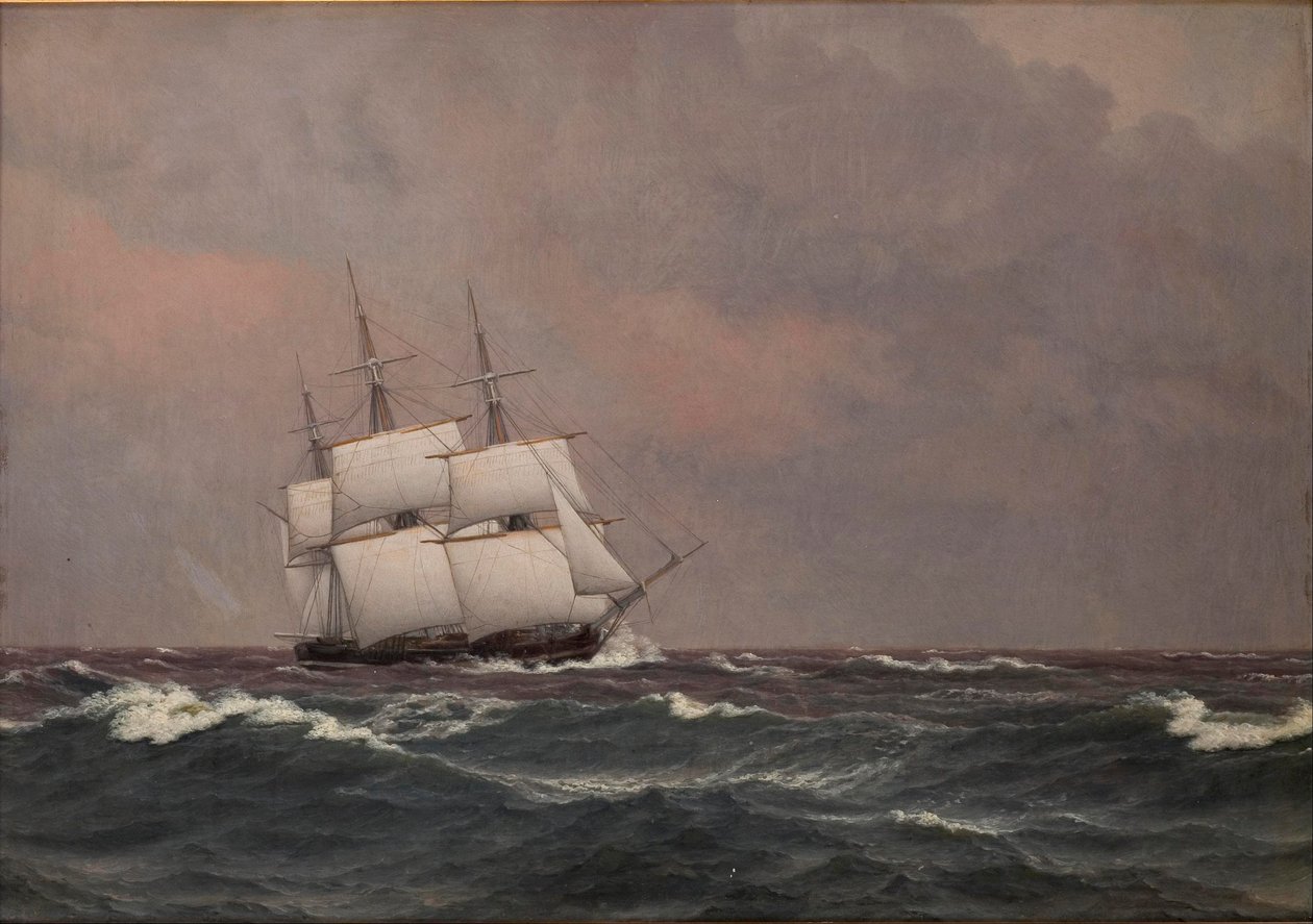 Najaden-korvetti kovassa merenkäynnissä tekijältä Christoffer Wilhelm Eckersberg