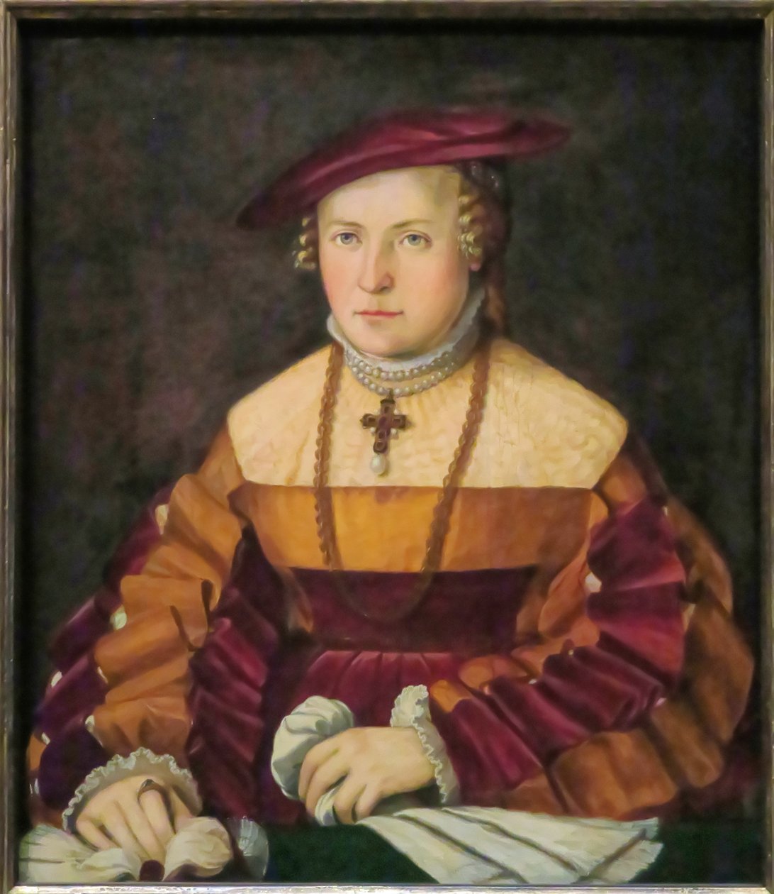Saksa: Bildnis der Ehefrau des Ulrich Ehinger, Ursula Meuting (k. 1588) (Ulrich Ehingerin vaimon muotokuva, Ursula Meuting) Ulrich Ehingerin vaimon muotokuva, Ursula Meuting (k. 1588) tekijältä Christoph Amberger