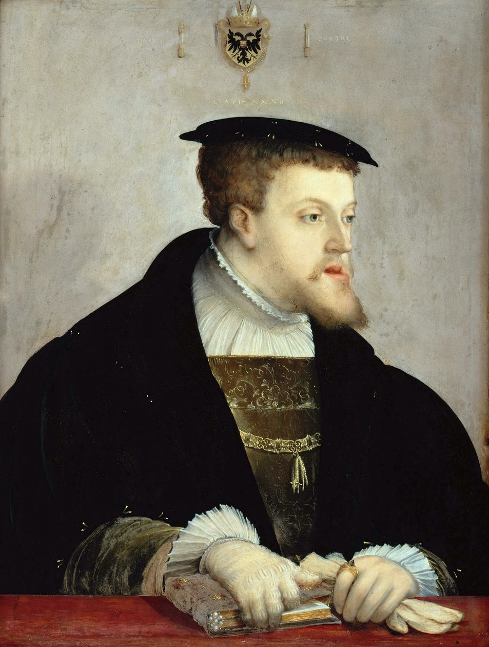 Saksa: Kaiser Karl V. (1500-1558) Pyhän saksalaisroomalaisen keisarin Kaarle V:n muotokuva (1500-1558). tekijältä Christoph Amberger