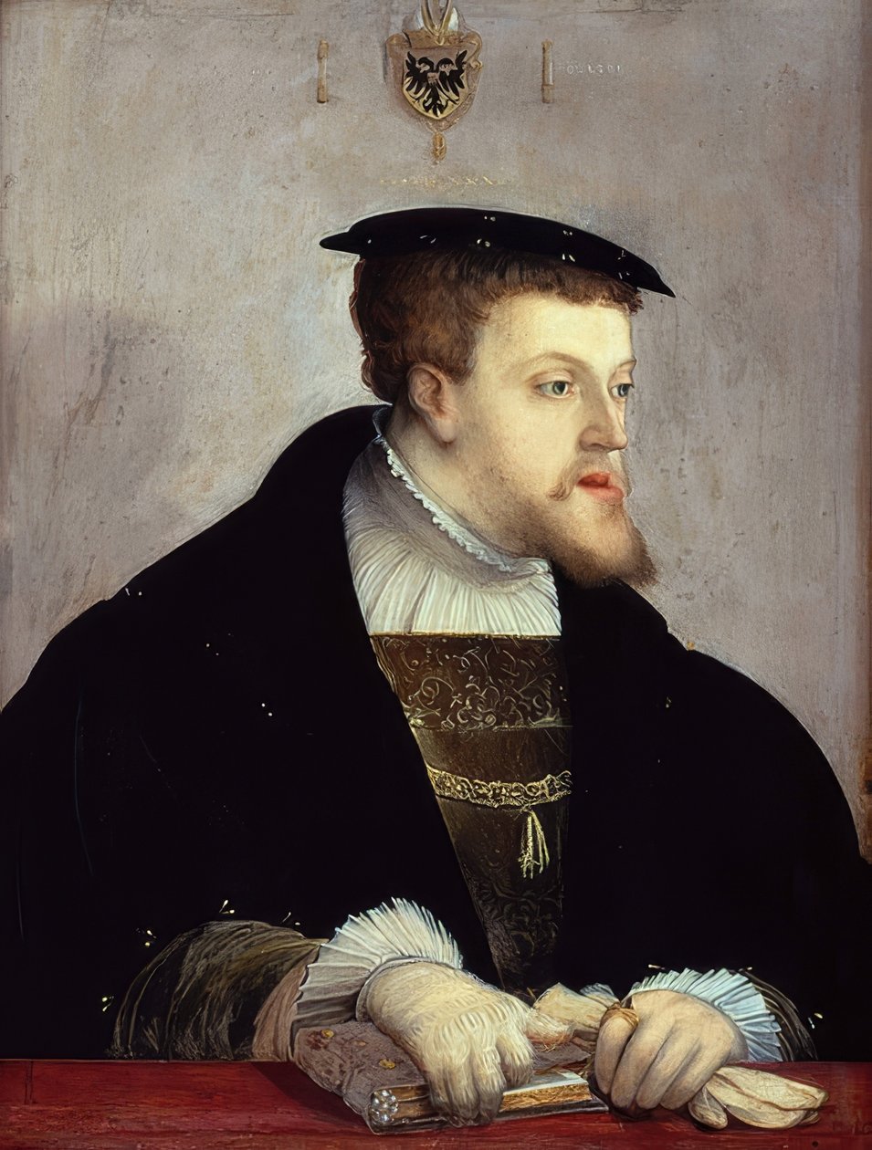 Keisari Kaarle V:n (1500-1558) muotokuva. Noin 1532 tekijältä Christoph Amberger