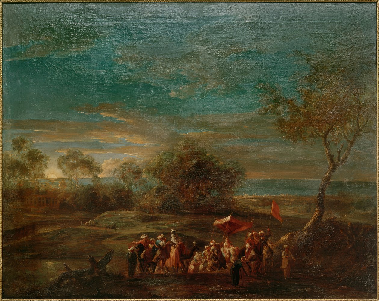 Morgenlandschaft mit orientalischem Brautzug tekijältä Christoph Ludwig Agricola