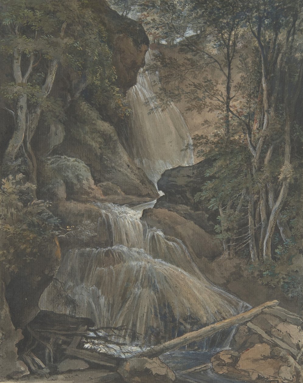 Vesiputous metsässä Langhennersdorfissa, 1700-1800-luvun alku. tekijältä Christoph Nathe