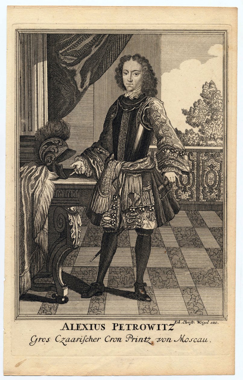 Muotokuva Venäjän Tsarevitš Aleksei Petrovitšista (1690-1718) (Alexis Petrovitsh Romanov) - Wiegel, Christoph (1654-1725) - 1710 - Kuparikaiverrus - 31,2x19,7 - Yksityiskokoelma tekijältä Christoph Weigel
