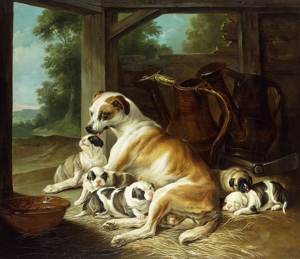 Äiti pentuineen, 1734 tekijältä Christophe Huet