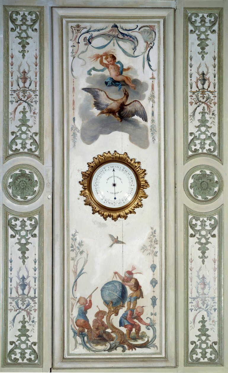Chateau de Champs sur Marnen suuren olohuoneen paneeli, jossa on barometri ja chinoiserie. Christophe Huetin (1700-1759) maalaama seinäkoriste tekijältä Christophe Huet