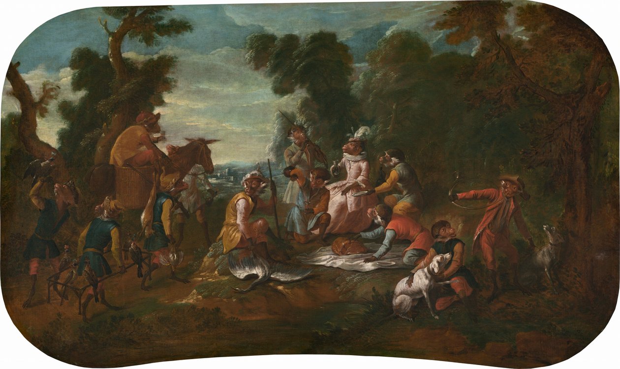 Singerie: The Picnic, c. 1739. tekijältä Christophe Huet