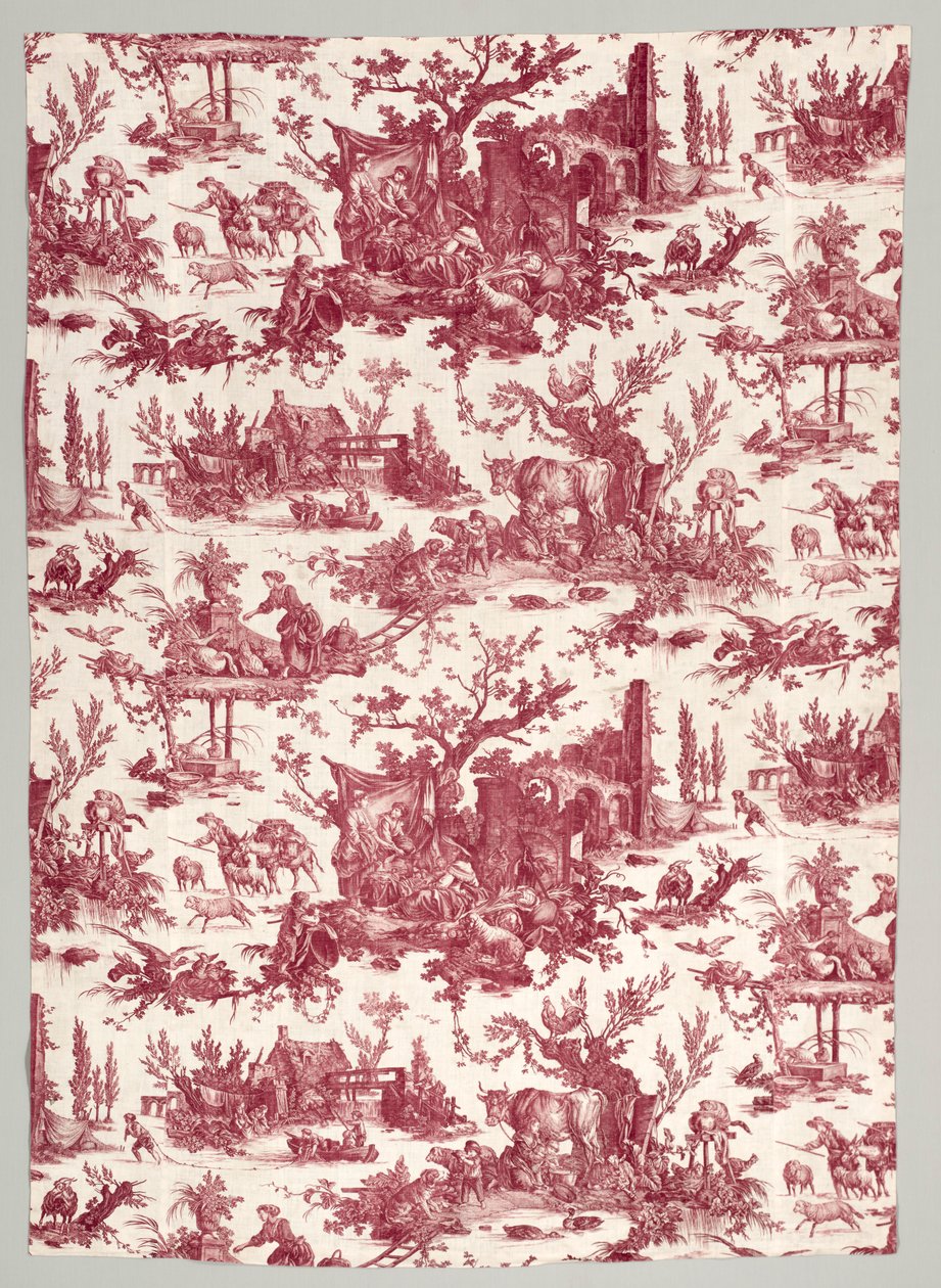 Kuparipainettu puuvillanauha Les plaisirs de la ferme Designilla, 1785-1790. tekijältä Christophe Philippe Oberkampf