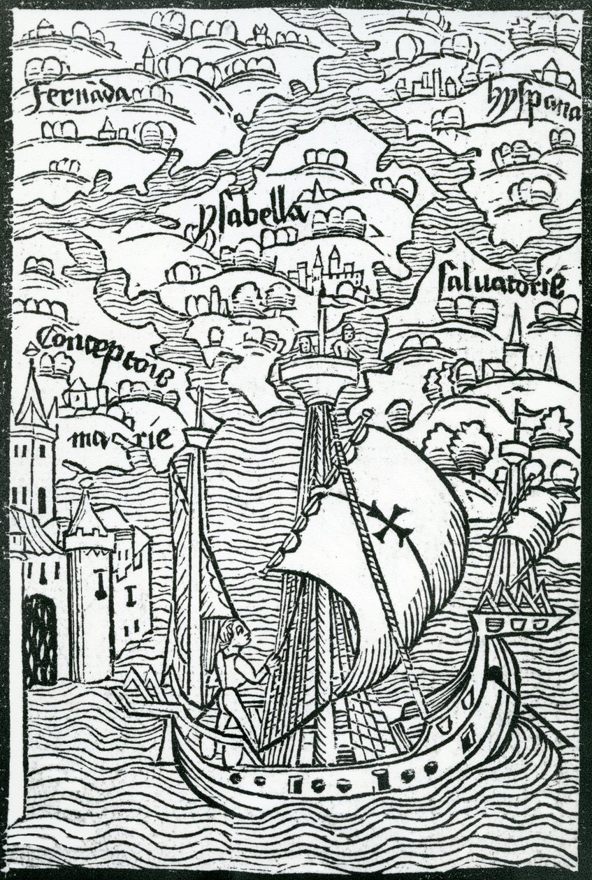 Kartta, joka kuvaa Salvadorin, Espanolan, Fernandan, Isabellan ja Conceptionin saaria, 1493 tekijältä Christopher Columbus