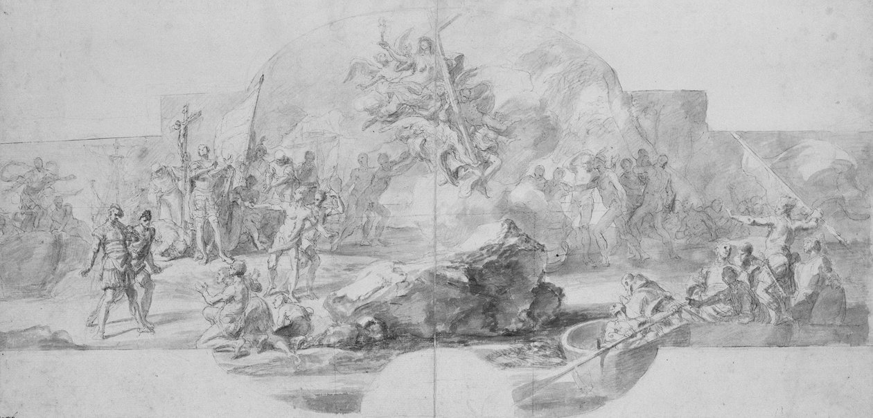 Kolumbuksen laskeutuminen Amerikkaan, opiskele maalausta (tuhoutui vuonna 1777) Sala del Minorille ... tekijältä Christopher Columbus
