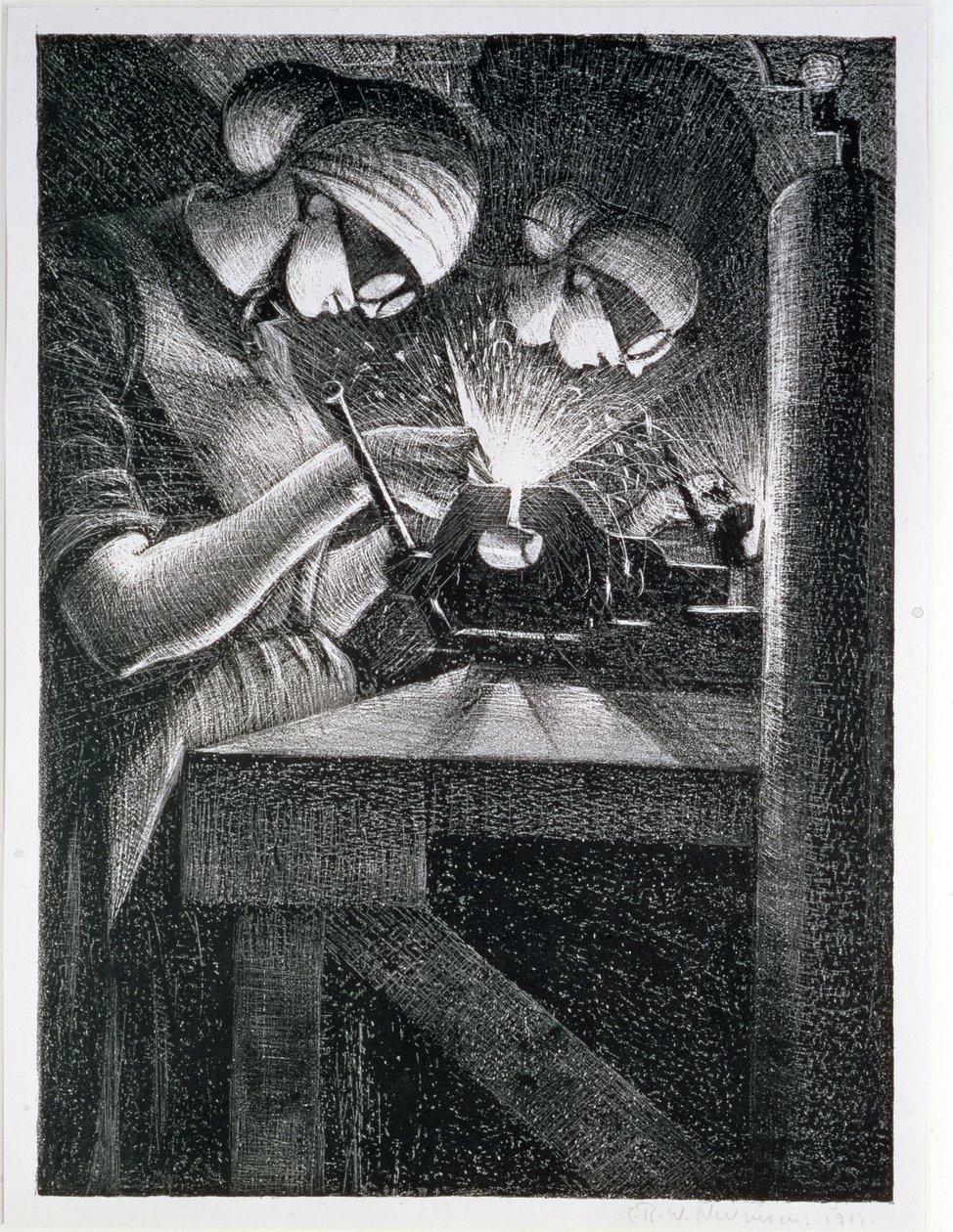 Asetyleenihitsaajat, 1917 (etsaus ja kuivaneula) tekijältä Christopher Richard Wynne Nevinson