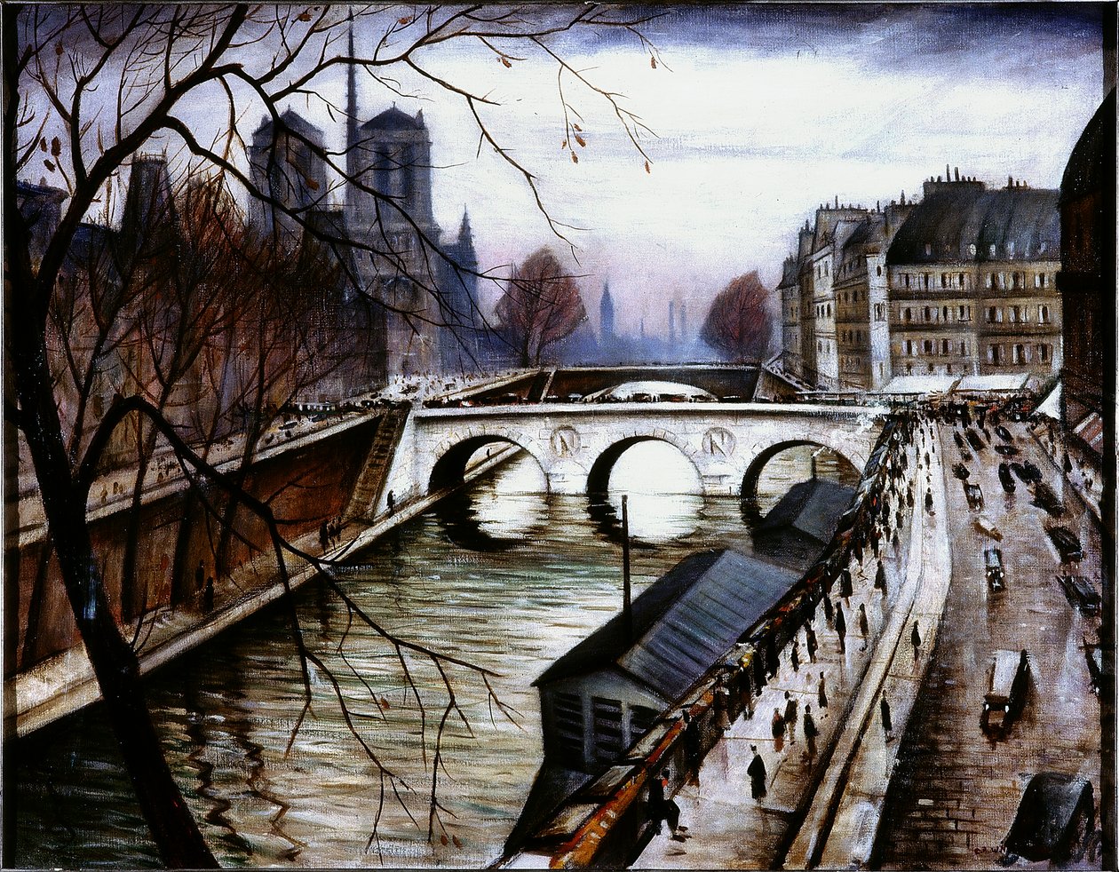 Notre Dame de Paris Quai des Grands Augustinsilta (öljy ja tempera kankaalle) tekijältä Christopher Richard Wynne Nevinson