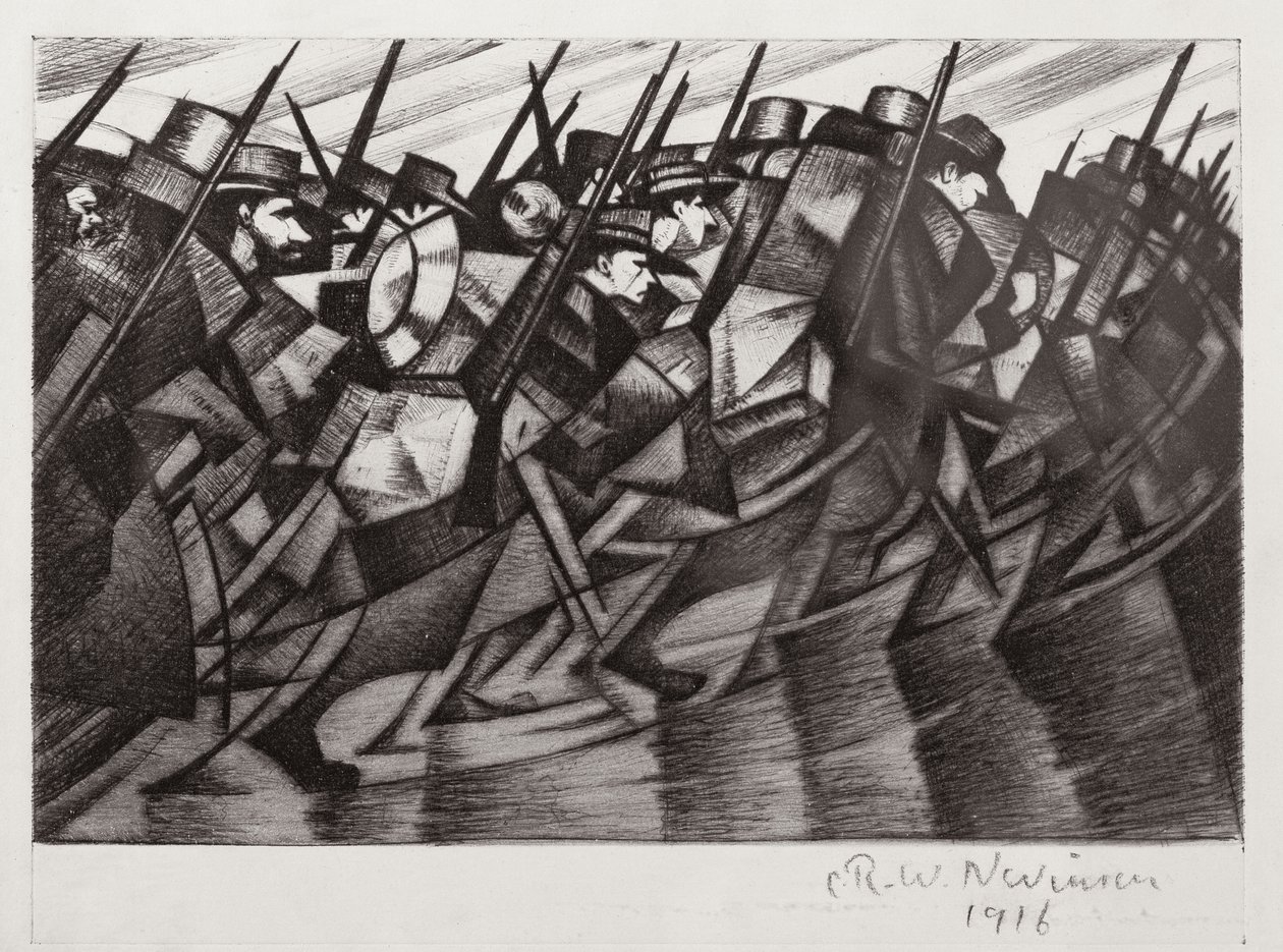 Joukkoja palaamassa juoksuhaudoihin, 1916 tekijältä Christopher Richard Wynne Nevinson