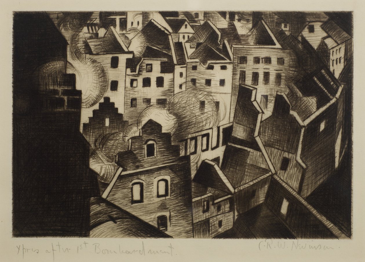 Ypres ensimmäisen pommituksen jälkeen, 1916 (kuivapiste) tekijältä Christopher Richard Wynne Nevinson