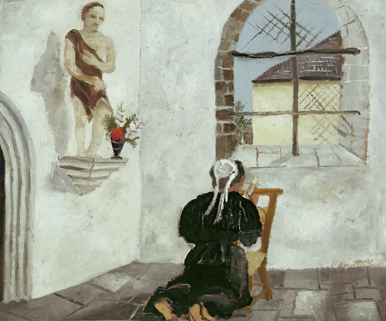 Breton Woman at Prayer (öljy kortille) tekijältä Christopher Wood