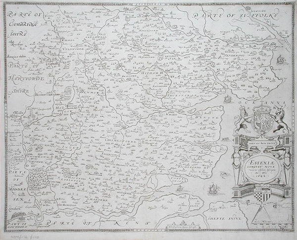 Essexin kartta, kaiverrettu William Webin toimesta, julkaistu 1645 (kaiverrus) tekijältä Christopher (after) Saxton