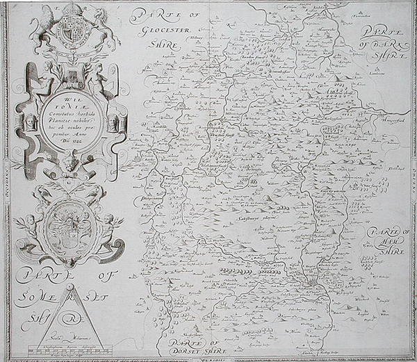 Wiltshiren kartta, kaivertanut William Web, julkaistu 1645 (kaiverrus) tekijältä Christopher (after) Saxton