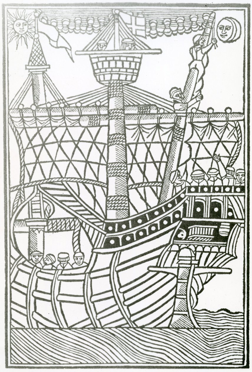 Karaveli teoksesta "Intian yleinen historia" 1547 tekijältä Christopher Columbus