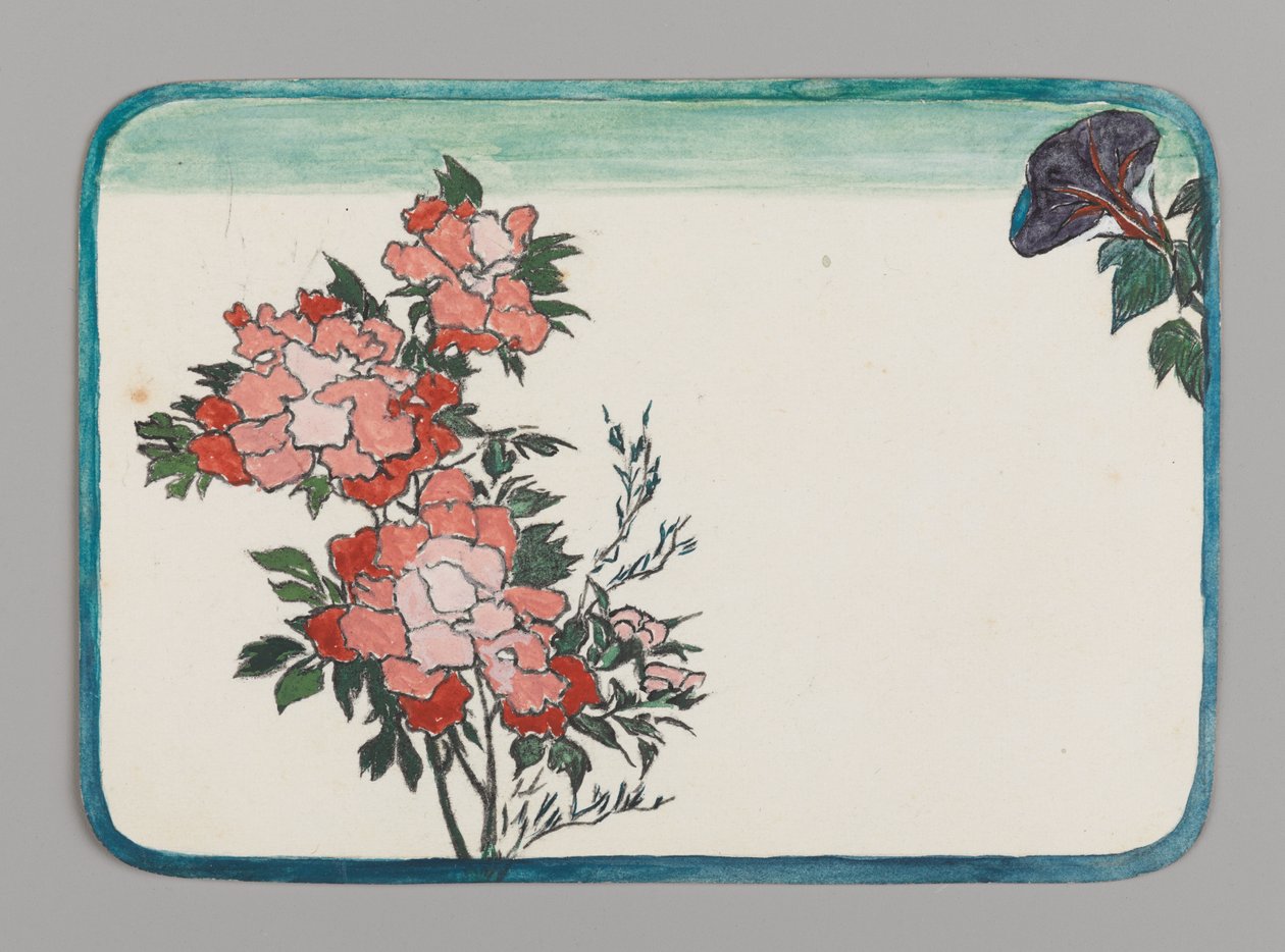 Pieni kortti, jossa krysanteemeja ja aamunkoitto, n. 1880. Akvarelli tekijältä Christopher Grant La Farge