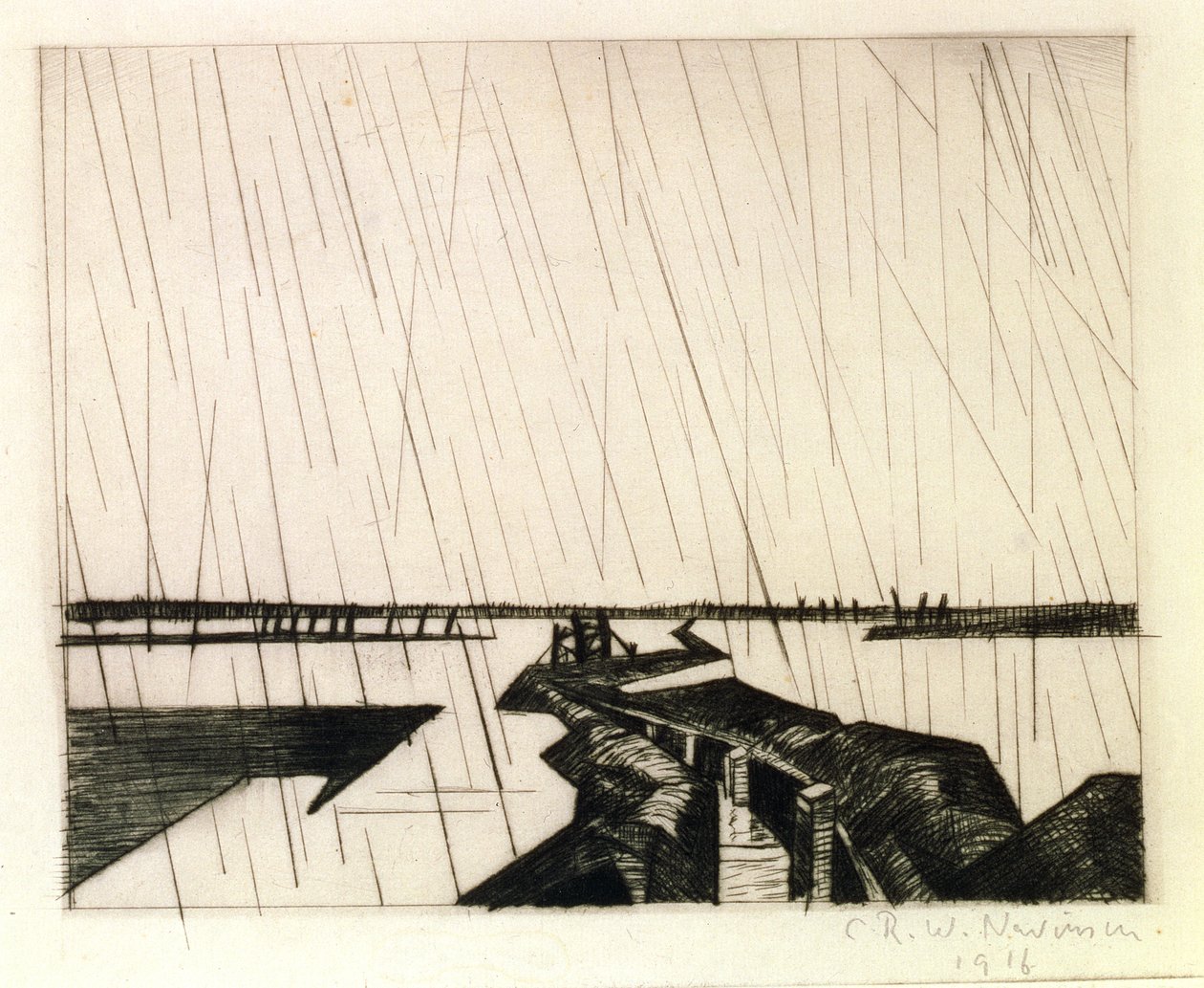 Yserillä tulvinut kaivanto, 1916 (kuivapiste) tekijältä Christopher Richard Wynne Nevinson