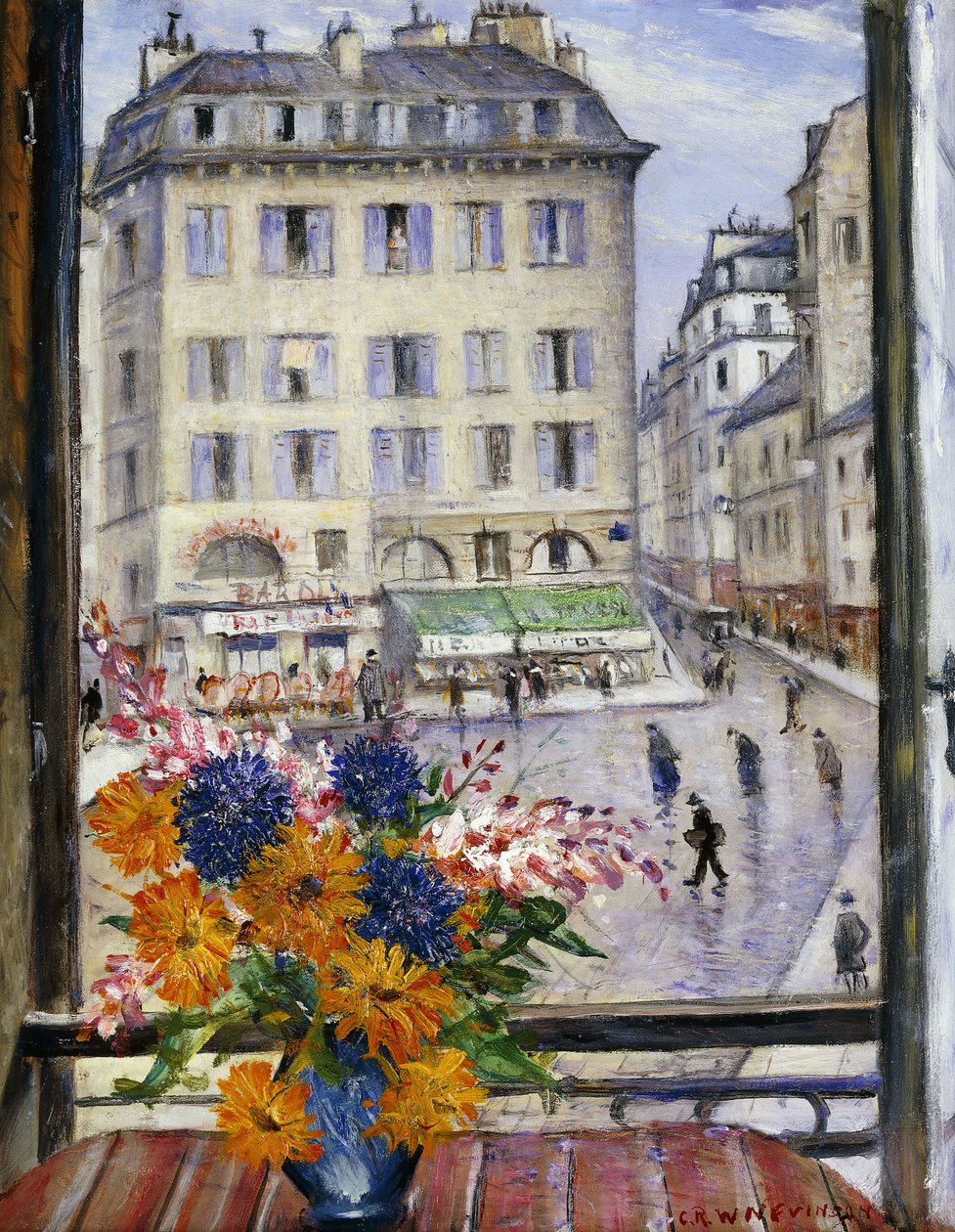 Syksyinen kukkakimppu; Näkymä Pariisin ikkunasta, tekijältä Christopher Richard Wynne Nevinson