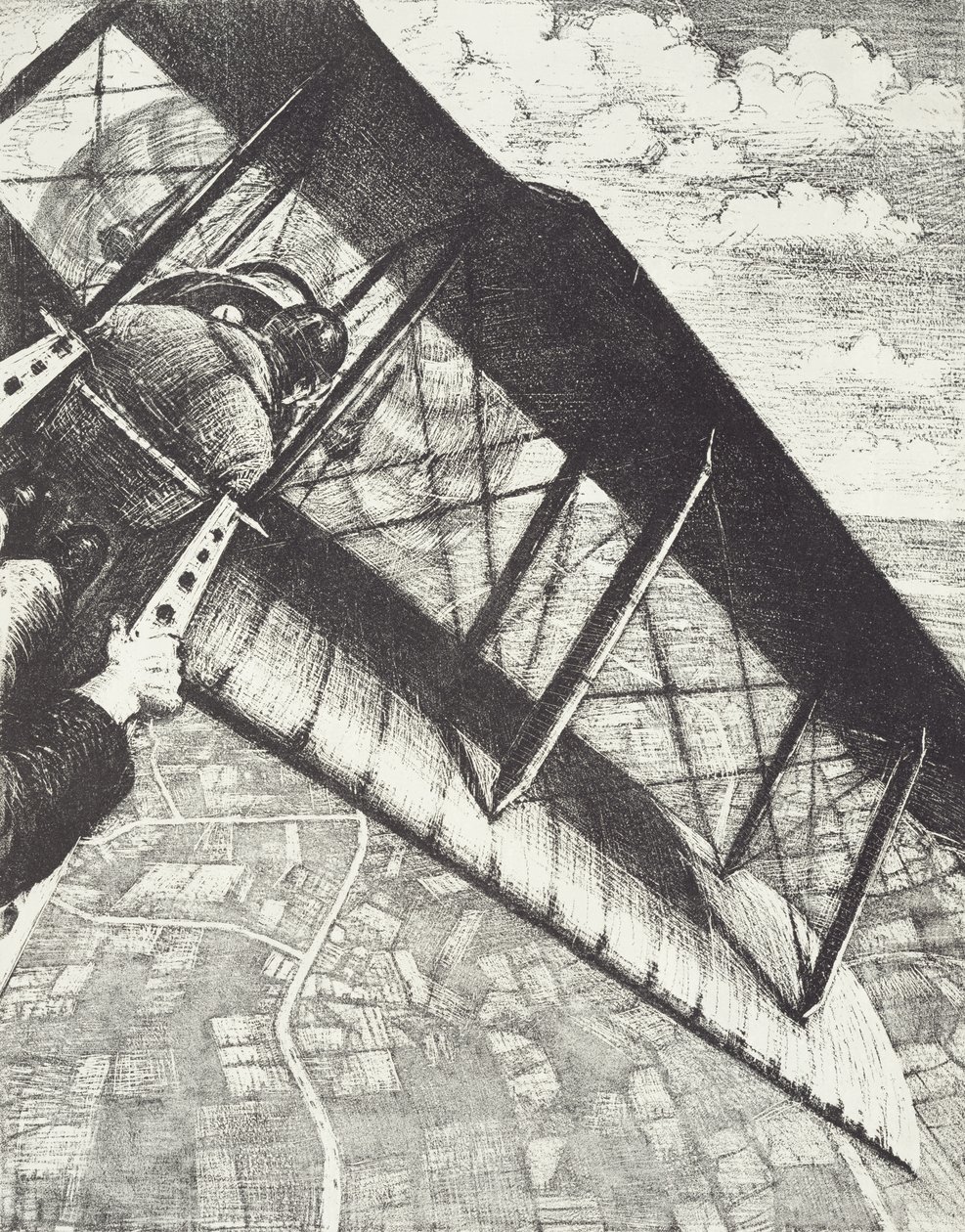 Pankkitoiminta 4000 jalan korkeudessa, n. 1918 (litho) tekijältä Christopher Richard Wynne Nevinson