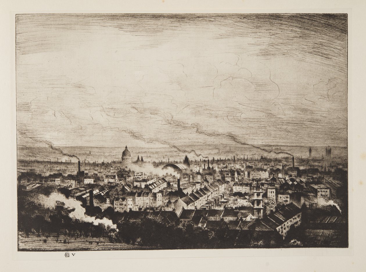 Lontoo, Parliament Hill, pub.1923 (etsaus) tekijältä Christopher Richard Wynne Nevinson
