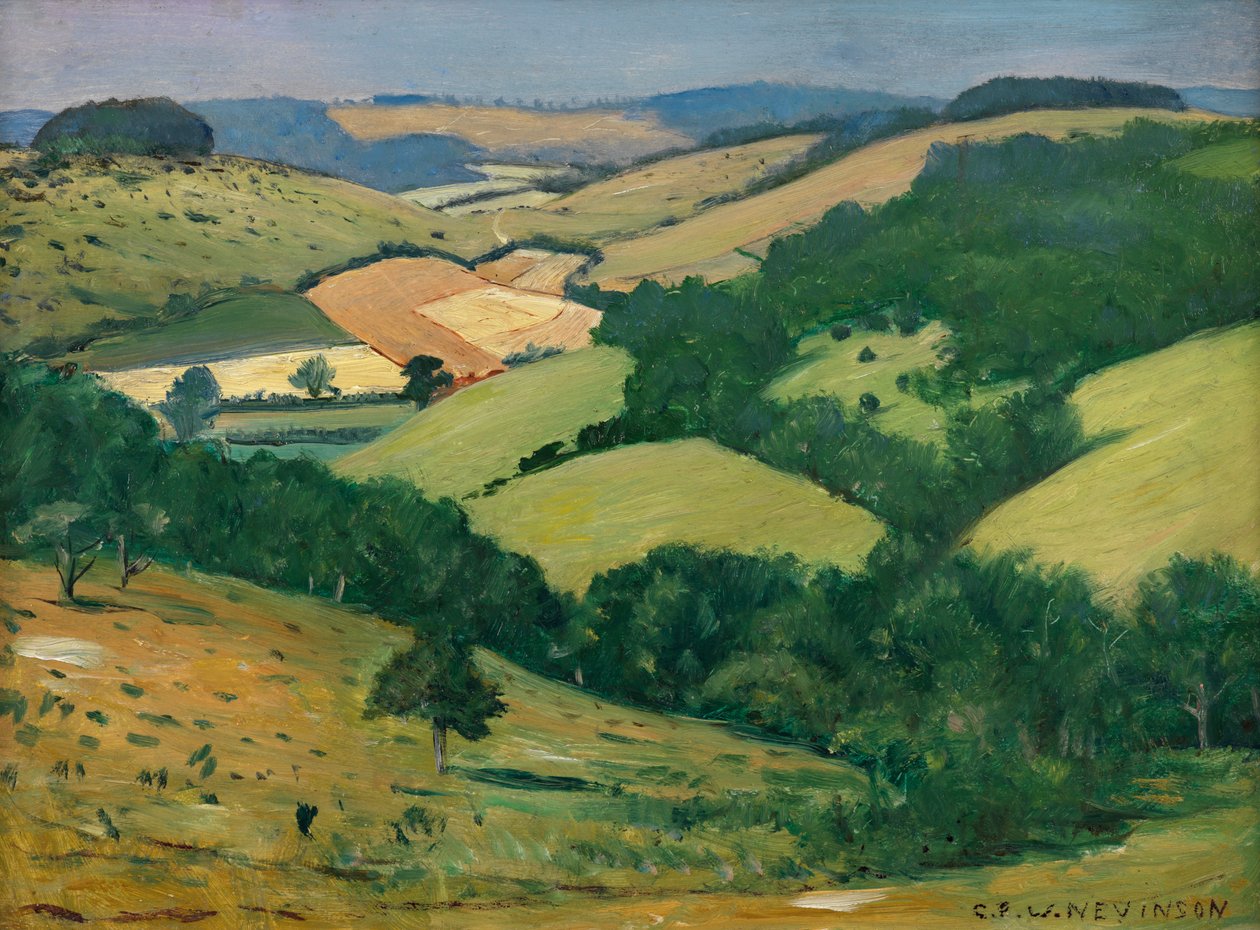Rolling Country (Goodwoodin alapuolella) (öljy aluksella) tekijältä Christopher Richard Wynne Nevinson