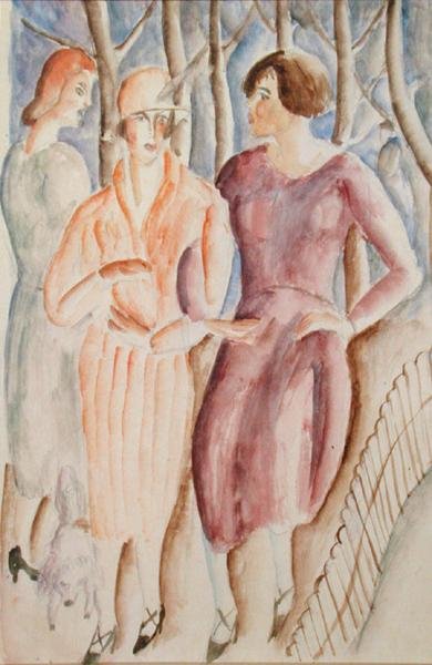 Ranskalaiset tytöt, n. 1926 (akvarelli kynällä paperille) tekijältä Christopher Wood