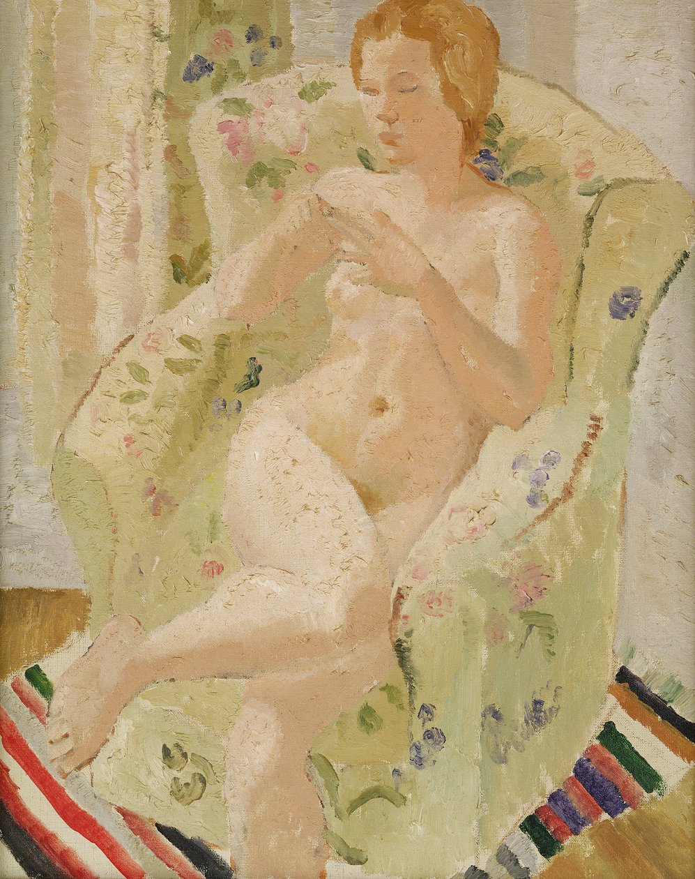 Istuva alaston tyttö sisätiloissa, 1928 tekijältä Christopher Wood