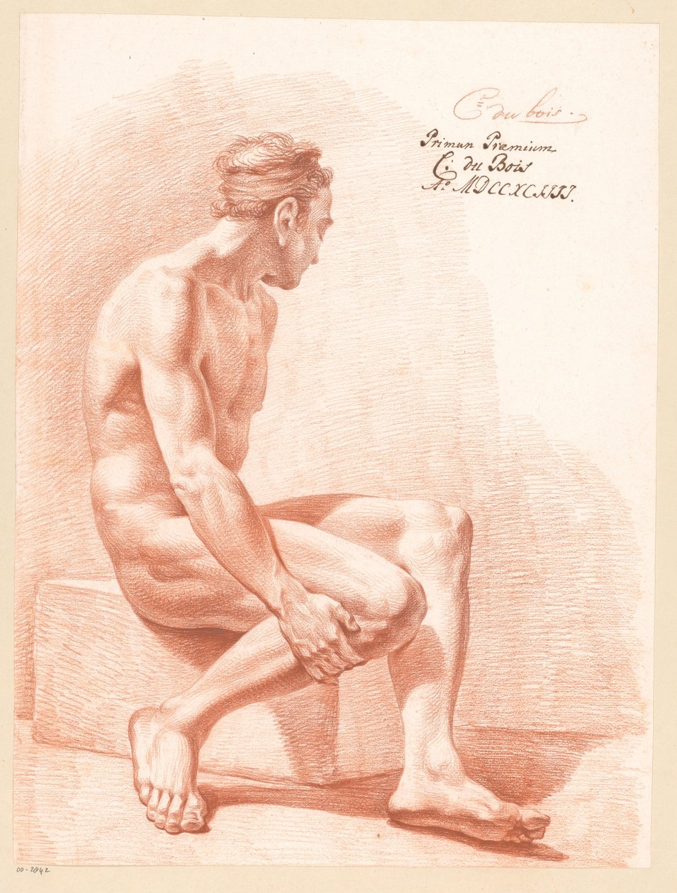 Istuva alaston mies, sivukuva (1. palkinto 1794) tekijältä Chrétien Dubois