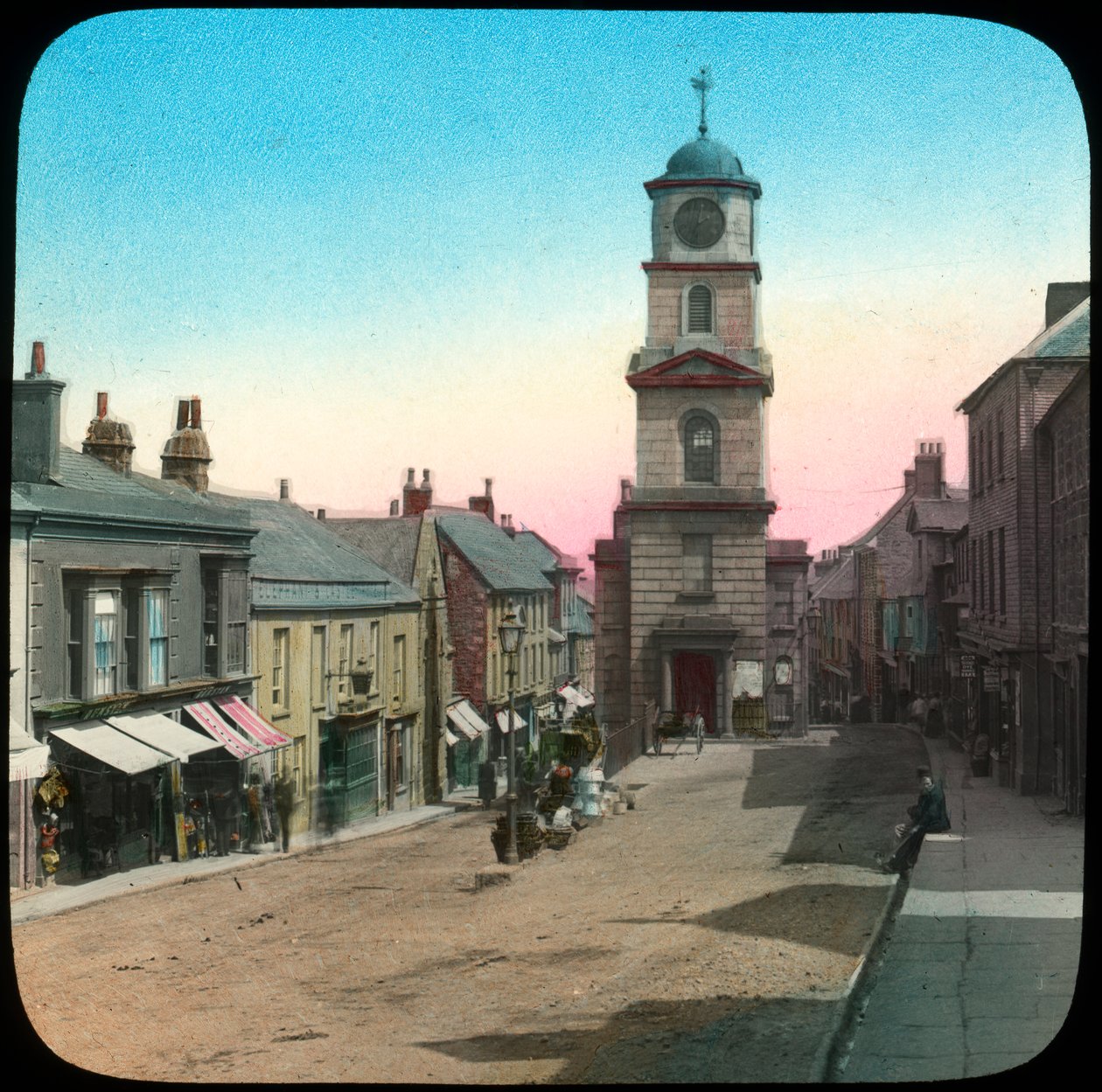 Town Hall ja Market Street, Penryn, Cornwall, 1800-luvun loppu tai 1900-luvun alku tekijältä Church Army Lantern Department