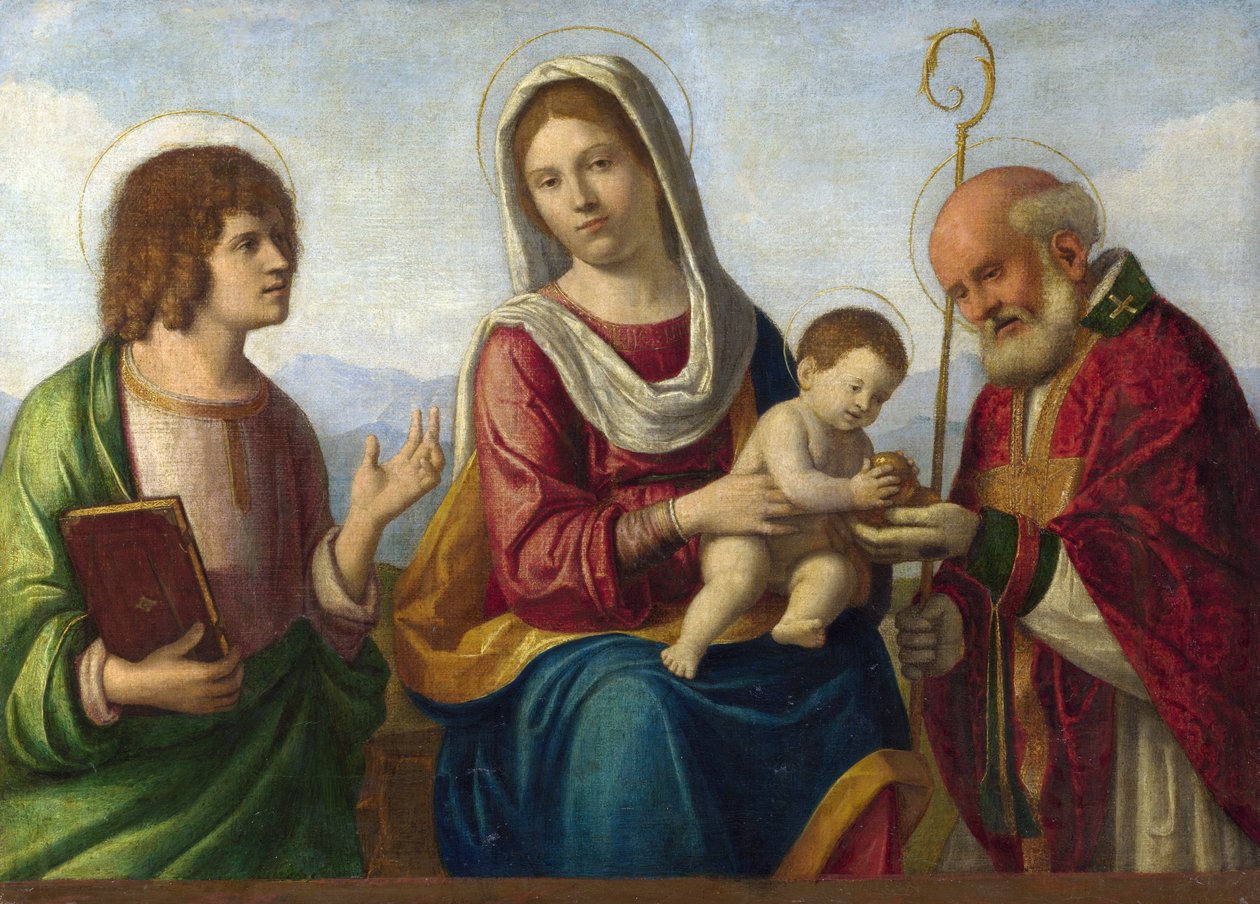 Madonna ja lapsi pyhien Johannes evankelista ja Barin Nikolai välillä tekijältä Cima da Conegliano