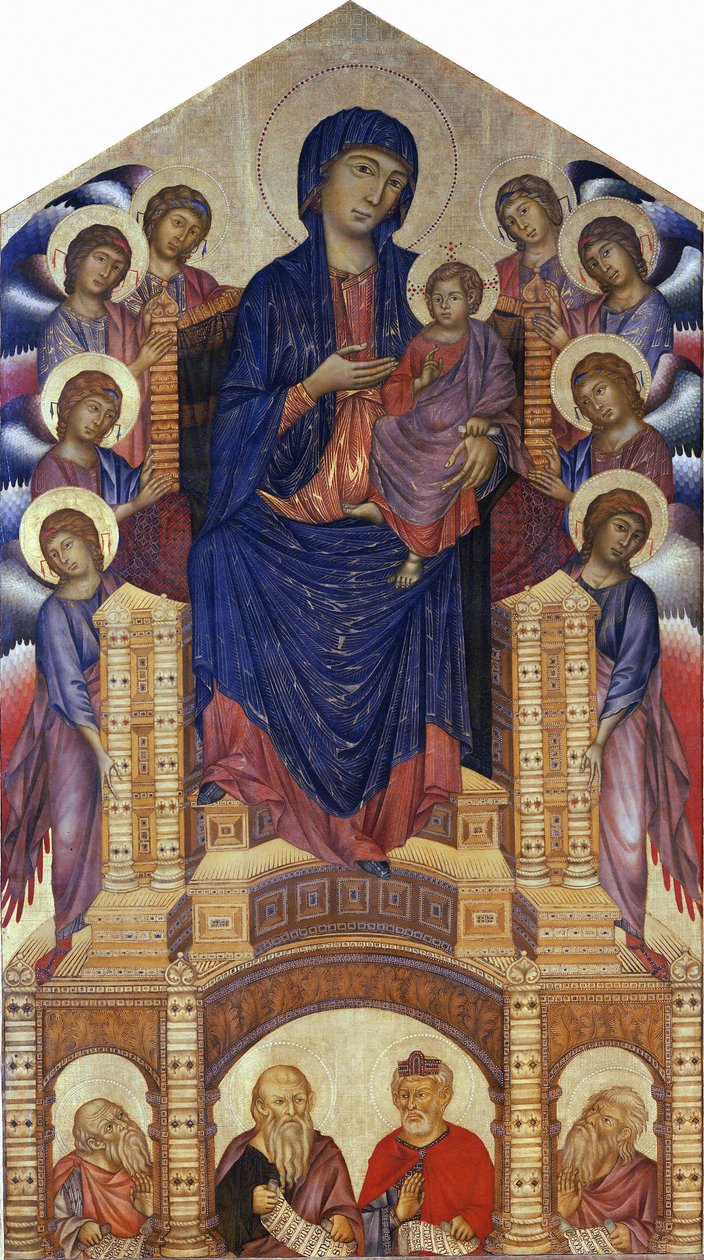 Santa Trinita Maestà (Kruunattu Madonna; Madonna ja lapsi kruunattuna kahdeksan enkelin kanssa, Santa Trinita Madonna) tekijältä Cimabue
