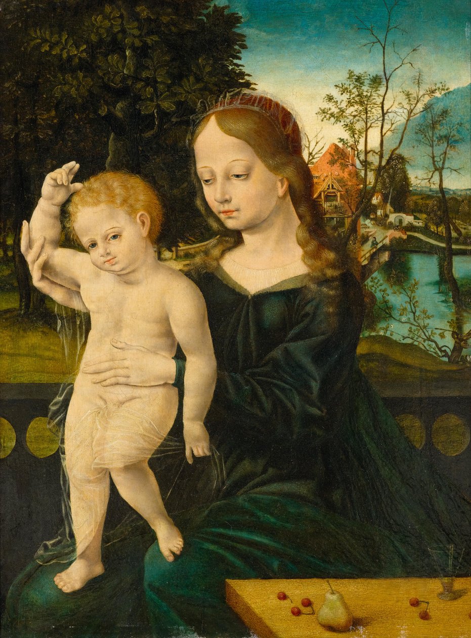 Madonna mit Kind vor einer Flusslandschaft tekijältä Bernard van Orley
