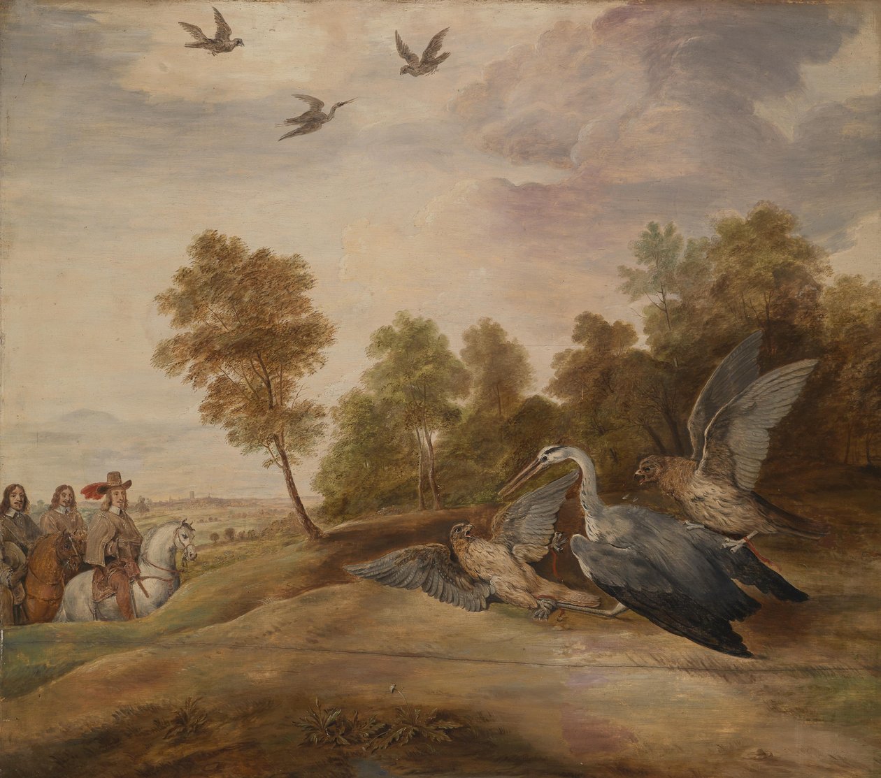 Die Falkenjagd des Statthalters Erzherzog Leopold Wilhelm tekijältä Circle of Jacques Louis David