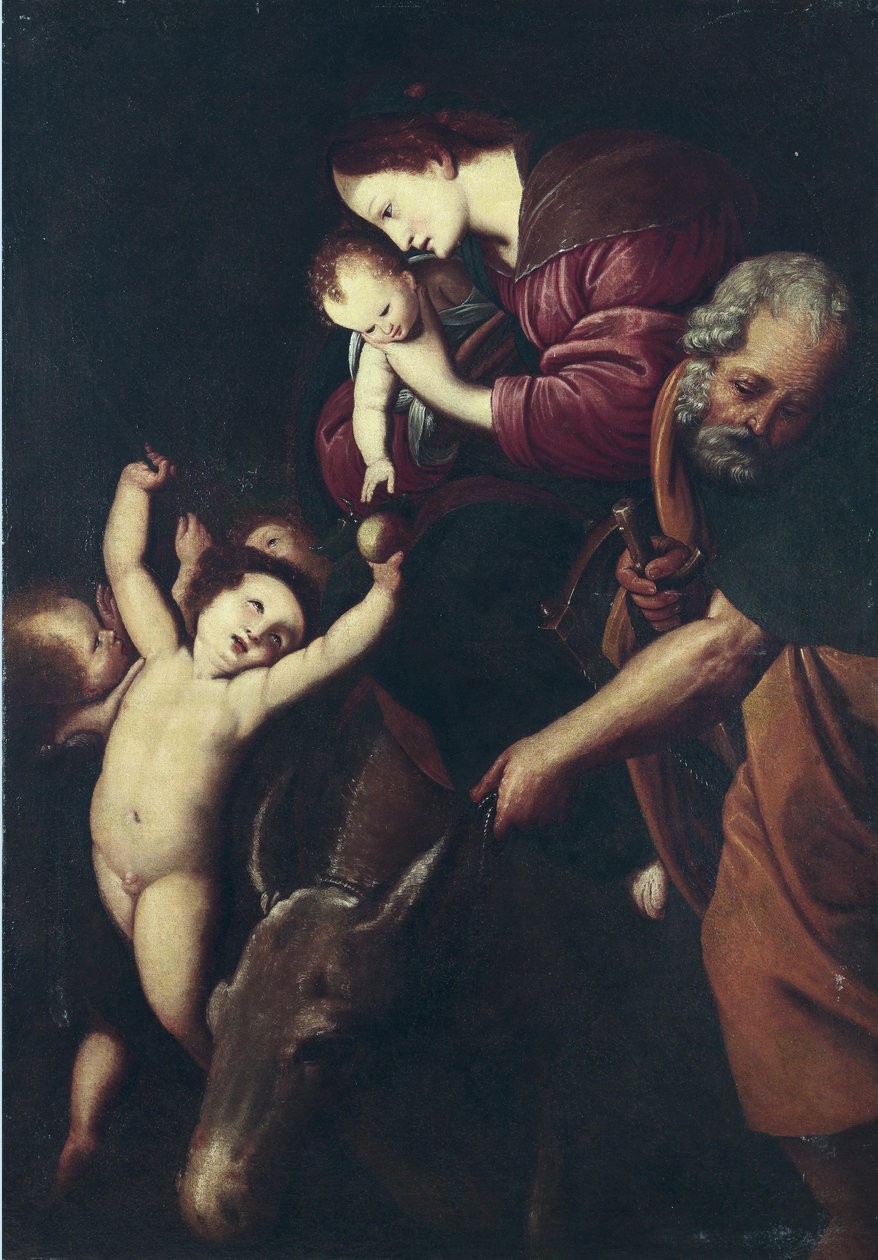 Die Heilige Familie auf der Flucht nach Ägypten tekijältä Circle of Giovanni Battista Crespi