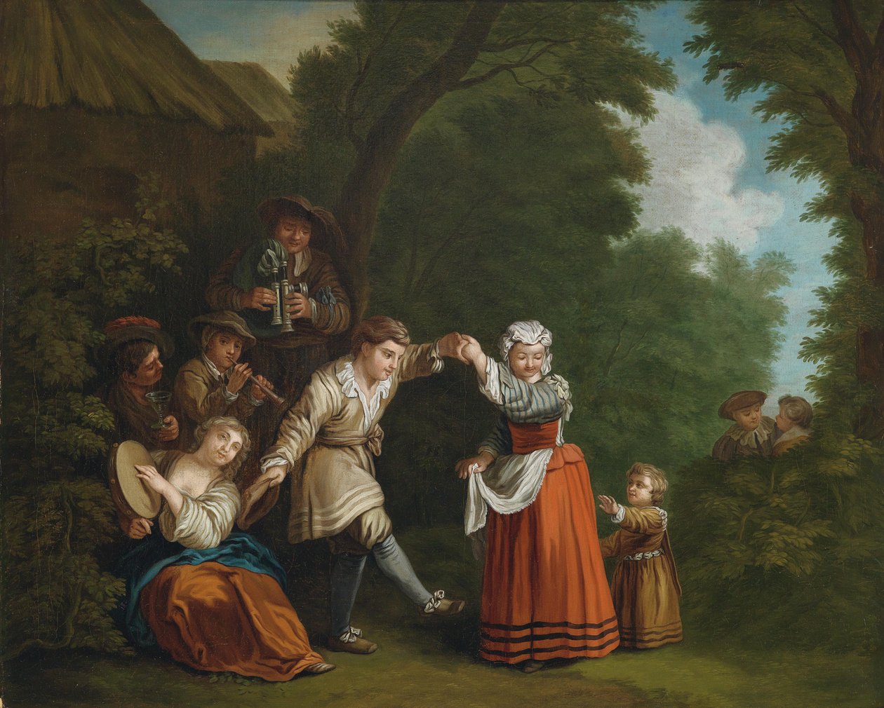 Ein ländlicher Tanz (mit Sackpfeifer) tekijältä Circle of Jean Baptiste Le Prince