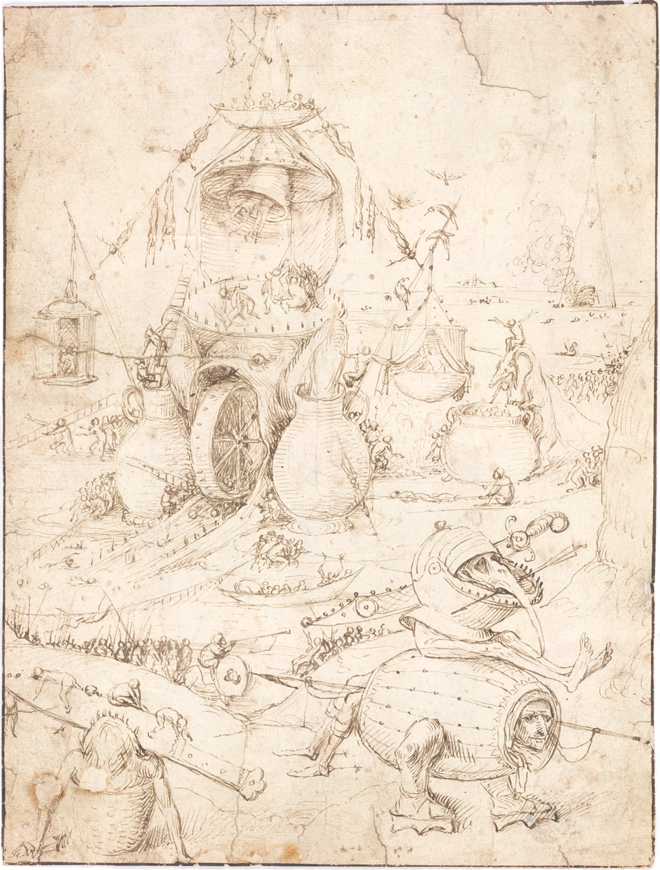 Helvetin kohtaus, jossa on kalahirviö, jonka pyörä on suussa tekijältä Follower of Hieronymus Bosch