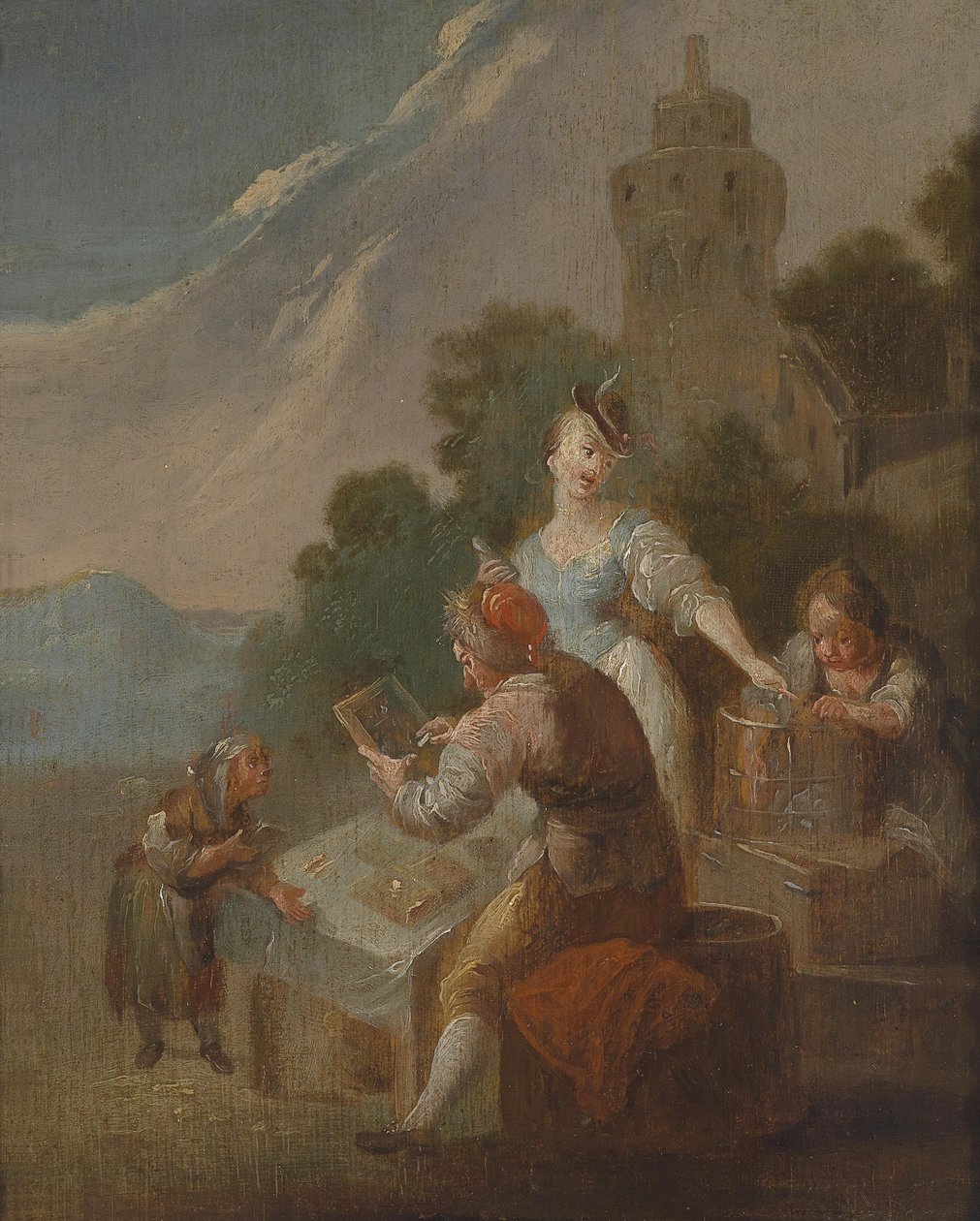 Kinder beim Unterricht im Freien tekijältä Circle of Johann Georg Platzer