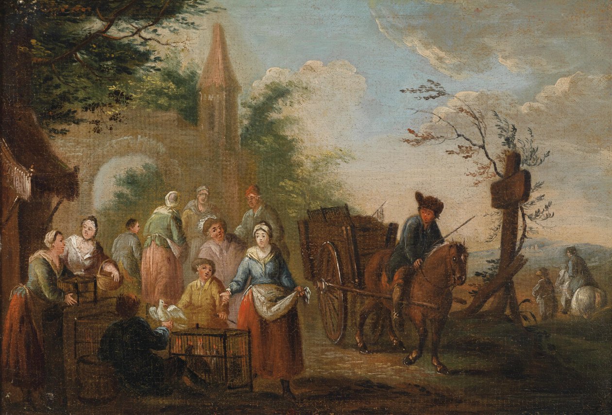 Geflügelverkäufer vor einem Stadttor tekijältä Circle of Pieter Angillis