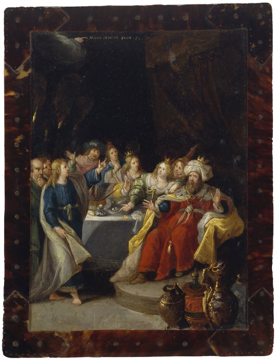 Belsassarin juhla, ei päivämäärää (öljy kuparilla) tekijältä Circle of Frans Francken the Younger