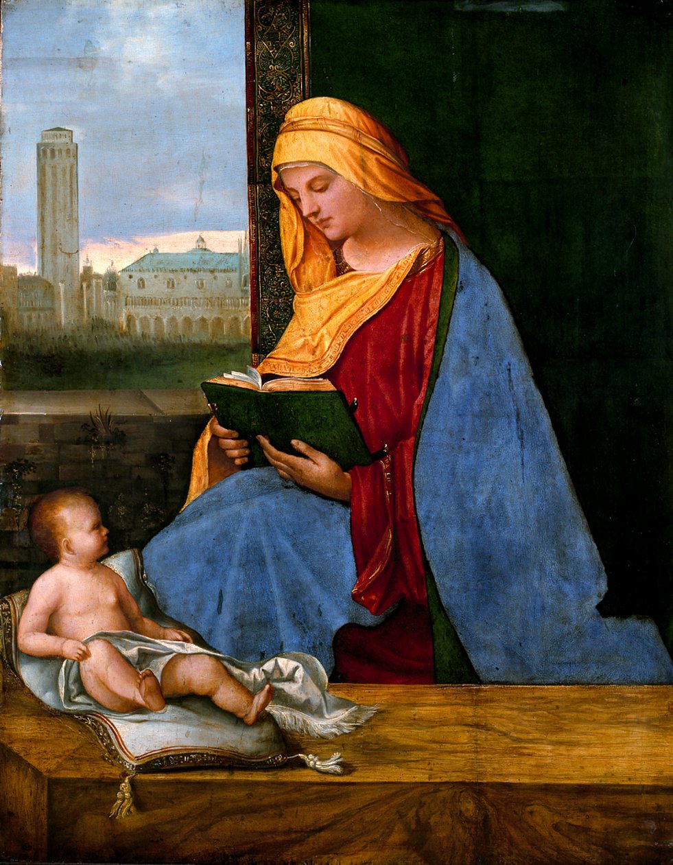 Neitsyt ja lapsi Venetsian näkymän kanssa (Tallard Madonna) tekijältä circle of Giorgione